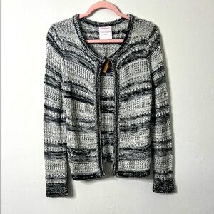 Romeo & Juliet Couture Black Gray Knit Cardigan Sweater Medium Open Front Boho